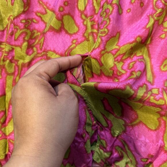 Vintage 1960s Lauhala Hawaiian Sheath Dress Pink Green Floral Wiggle Rayon - Picture 8 of 13